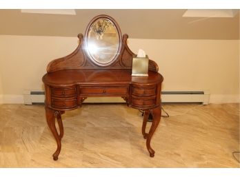 VINTAGE STYLE VANITY TABLE WITH MIRROR AND RATTAN INSERTS 40 W X 16 D X 29 TALL DESK