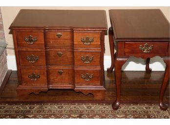 PENNSYLVANIA HOUSE COMPANION PIECES DIMINUTIVE 3 DRAWER CHEST WITH BRASS HANDLES & SIDE TABLE