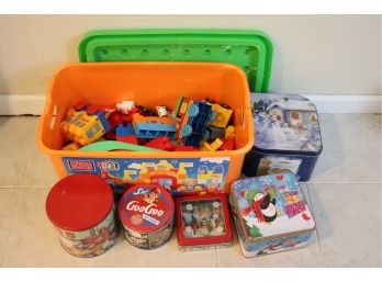 CHILDREN'S BUILDING BLOCKS WITH ASSORTED TINS