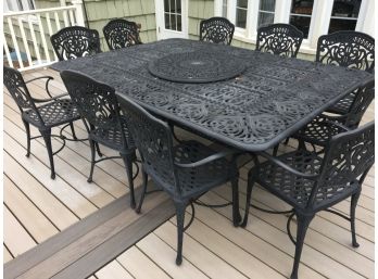 QUALITY MILANO CAST ALUMINUM OUTDOOR PATIO SET WITH LAZY SUSAN & 10 CHAIRS INCLUDES CUSHIONS