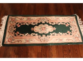 SMALL GREEN AND PINK FLORAL THROW RUG 55 X 24