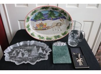 MOSAIC STYLE SERVING PLATTER MADE IN ITALY, LOBJET SPARKLE RIBBON XMAS ORNAMENT & MORE
