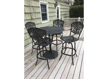 QUALITY MILANO CAST ALUMINUM BISTRO TABLE WITH 4 SWIVEL STOOLS