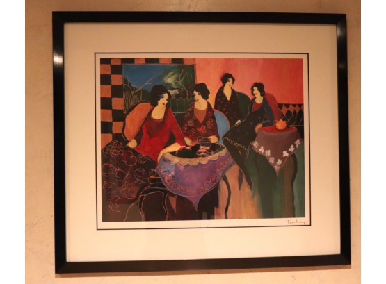 Vibrant Tarkay Signed & Numbered Framed Lithograph Of Ladies In Coffee Shop  30 Inches W X 26 Inches H