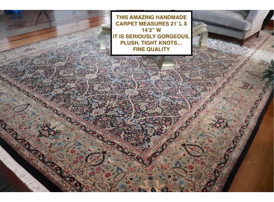 Estate Sized Handmade Wool Area Rug With No Center Medallion  21 Ft L X 14Ft 2Ins W