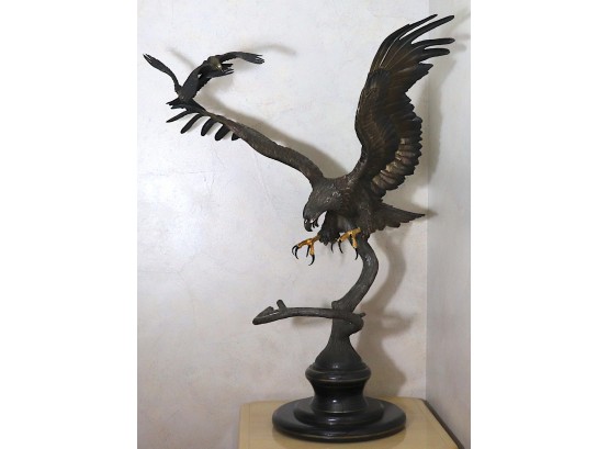 Vintage The Hecklers Eagle Bronze Sculpture, Well Known Artist Chester Fields 5 Foot Edition  Marked 1991 4/75