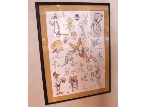Vintage 1997 Warner Brothers Bugs N Friends By Virgil Ross Framed Lithograph Poster  31.75W X 42.5H