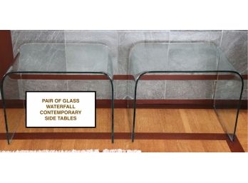 Pair Of Modern Waterfall Glass Side Tables