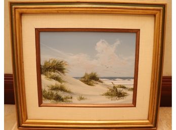 49.Vintage Beach Scene, Oil On Canvas, Signed Suzy Aalund 72 In Gilded Frame  21.5 Inches W X 18.75 Inches H