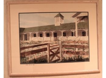Vintage Rick Mundy Signed Framed Lithograph Stables Near The Creek - 30 Inches W X 24 Inches H