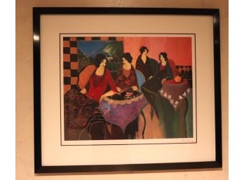 Vibrant Tarkay Signed & Numbered Framed Lithograph Of Ladies In Coffee Shop  30 Inches W X 26 Inches H