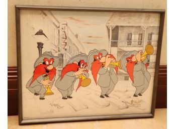 Framed Sericel Of Yosemite Sam Signed Virgil Ross #366/500 Limited Edition  17 Inches W X 14 Inches H