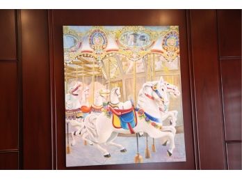 Carousel Scene, Painting On Canvas, Signed H.W. Kurlander 46 Inches W X 54 Inches H