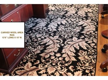 Carved Wool Area Rug In Black & Tonal Beige  13Ft 6 Inches L X 10Ft W