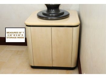 Custom Made Vintage Contemporary Pickled Pedestal Cabinet With Black Lacquered Trim