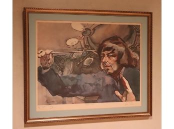 Andre Previn Lithograph Numbered 12/100 1979 Signed Ka & Andre Previn In Gilded Frame  29.5 Ins W X 24.5 Ins H