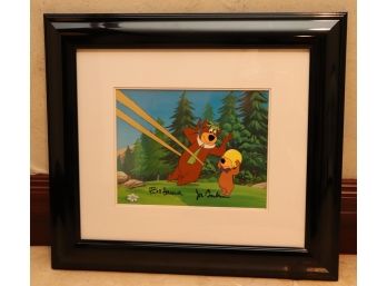 Framed Sericel Of Yogi Bear Hand Signed By Bill Hanna & Joe Barbera  22.5 Inches W X 19.5 Inches H
