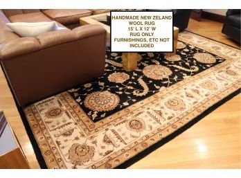 Quality Nourison New Zealand Wool Handmade Area Rug In Black & Gold  15 Ft L X 12 Ft W
