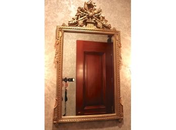 Louis XVI Style Gilded Beveled Wall Mirror With Bird & Laurel Wreath Crest - 26 Inches W X 49 Inches H