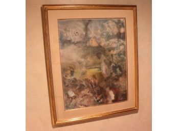 Vintage Framed Signed 84 Lithograph In Gold Leafed Frame  27.5 Inches W X 33.5 Inches H