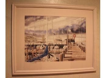 Vintage Rick Mundy Signed Framed Lithograph Port Jefferson Harbor #361/500  30.5 Inches W X 24.5 Inches H