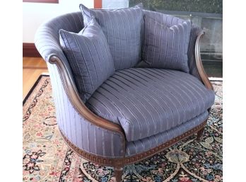 Marge Carson Fine Custom Furniture  French Style Art Deco Navy Blue Barrel Chair And A Half