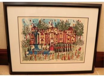 Framed Hand Signed Susan Pear Meisel Color Lithograph Of Palace Marked PP  28 Inches W X 22 Inches H