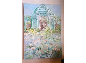 Fabulous Lily Pad Garden Scene, Painting On Canvas, Signed H.W. Kurlander 50 Inches W X 72 Inches H