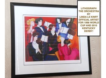 Hand Signed Le Kinff Vibrant & Artistic Orchestra Lithograph In Wood Frame - 30 Inches W X 26 Inches H