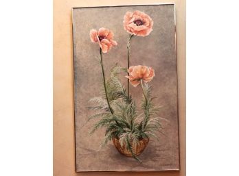 Poppies, Painting On Canvas, Signed H.W. Kurlander In Silver Frame - 30.25 Inches W X 48 Inches H