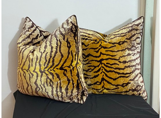 Pair Of Velveteen Woven Animalier Print Down Feather Throw Pillow  26 Inch Square