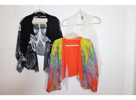 2 Printed Silk Bolero Style Cover Ups By Etro & 1 Crocheted Cover Up By Vera Wang  Womans Size XS/Small