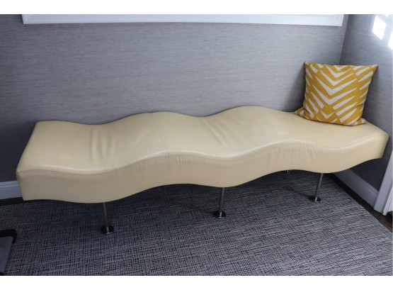 Custom Brueton Industries Modern Wave Style Leather Bench In Buttercream With 6 Chrome Legs