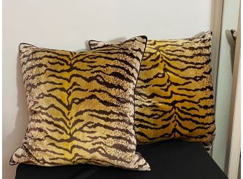 Pair Of Velveteen Woven Animalier Print Down Feather Throw Pillow  26 Inch Square