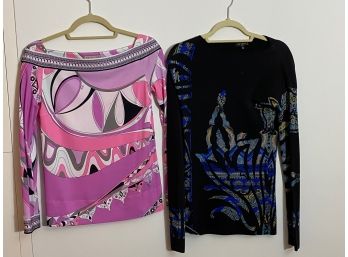 Pair Of Printed Long Sleeve Tops By Emilio Pucci & Etro  Womans Size 4/40