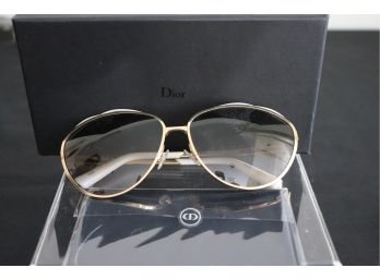 Authentic Christian Dior Dior Songe Gold & White Cat Eye Style Womens Sunglasses With Cloth & Box