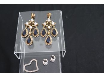 Tiffany & Co Elsa Perretti Open Heart Sterling Key Ring, Huggie Style, Chandelier Style Earrings