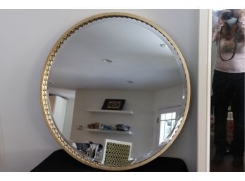 36 Dia Beveled Wall Mirror With Gold Lacquered Finish With Nail Head Detail