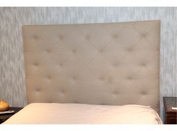 Tall Button Tufted Upholstered Queen Headboard & Bed Frame In Natural Beige Linen