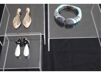 Fine Jewelry By  Rina Limor Sterling Silver, Sapphire & Enamel Bangle Bracelet & 2 Pairs Earrings