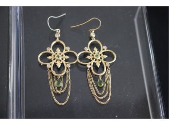 Pair Of Fine Jewelry 14KT Yellow Gold With Green Citrine Drapey Earrings With Wire Backs