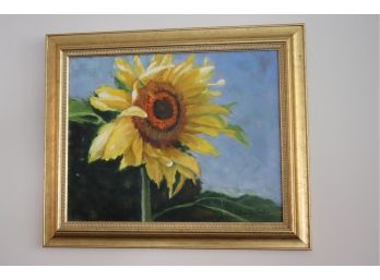Sunflower Oil On Canvas, Signed Bonnie Perlin In Gilded Frame  24.5 Inches W X 20 Inches H