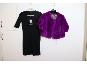 Etro Magenta Rabbit Fur Bolero Jacket Sm/Med & Giorgio Armani Short Sleeve Shift Dress In Black Size (38)IT