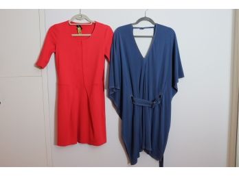 Giorgio Armani Short Sleeve Shift Dress In Red & Hermes  Belted Short Caftan Dress In Blue  Womens Size S