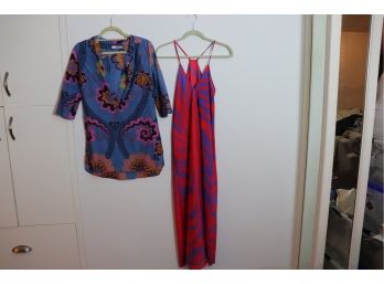 Lot Of Bright & Cheery Pieces - 0039 Italy Printed Tunic Top & Ra Mona La Rue Printed Scarf Dress