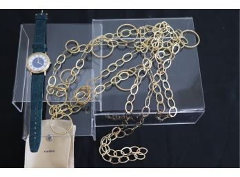 Pair Of Cellini Interlocking Ring Chain Necklaces & Vintage Wittnauer Swiss Made Watch - Croc Leather Strap