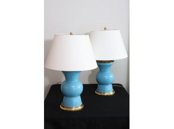 Pair Of Powder Blue Ginger Jar Style Table Lamps