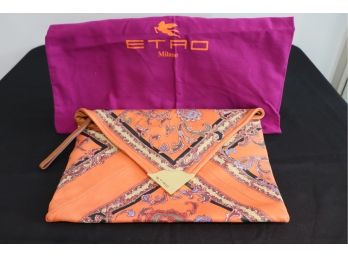 Authentic Etro Printed Leather Envelope Clutch Handbag