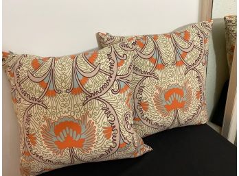 Pair Of Unique Printed Multi Turquoise Contessa Down Feather Throw Pillows By Janet Kain  24 Inches Square