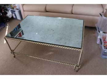 Metal Rope Sculpture Base & Antiqued Mirror Glass Top Coffee Table